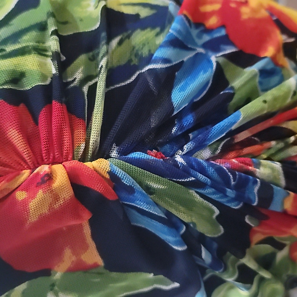 NWT Lilly's Kloset tropical resortwear stretch mesh strapless dress L maxi - Picture 5 of 9